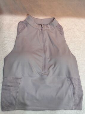 CALIA by Carrie Underwood Light Gray High Neck Tank Top with Front Zip